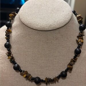 Elegant Tiger eye & Black/Brown Beaded Choker Necklace